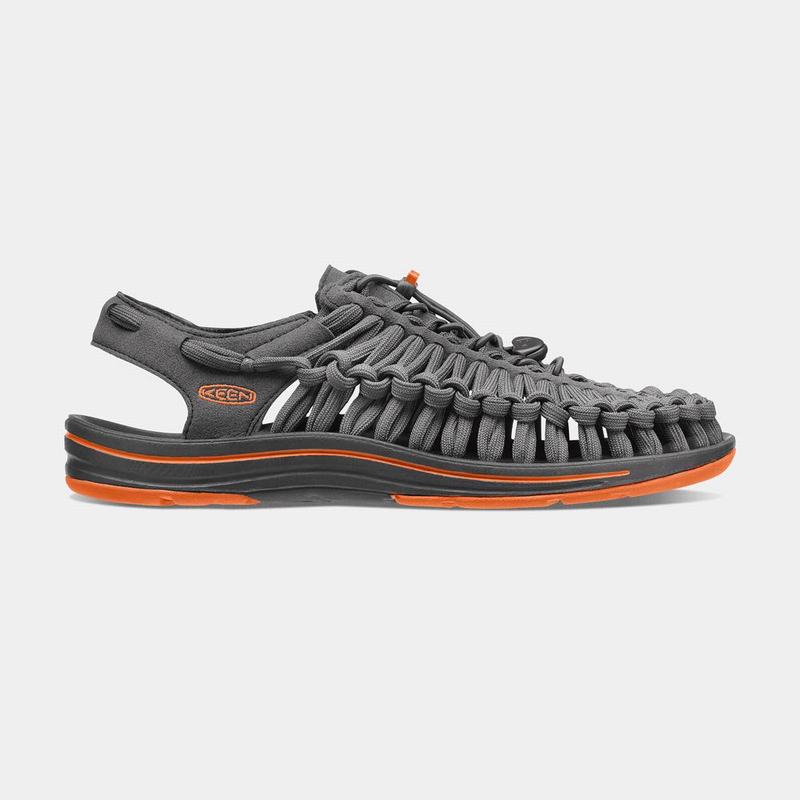 Cheap Keen Uneek Flat Cord Mens Uneek Sandals Grey/Orange NZ (6305-GBIMW)